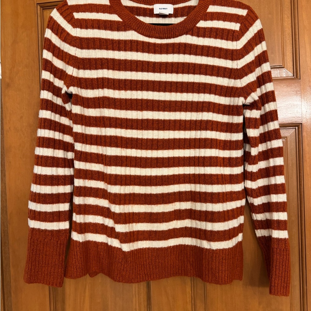 Old Navy Rust and White Striped Sweater